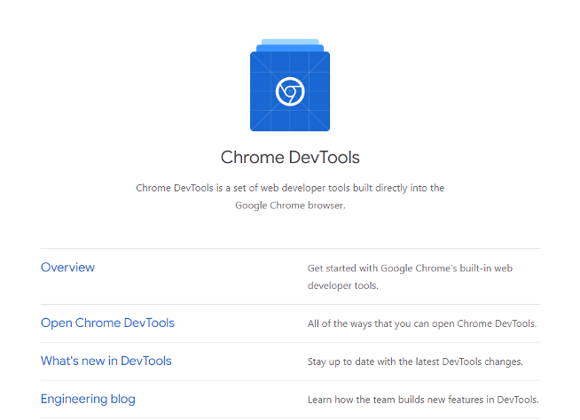 Chrome DevTools landing page